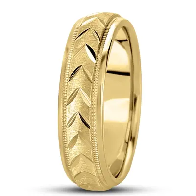 Leaf Design Two-Color Diamond Cut Wedding Ring  - view 6 of 7
