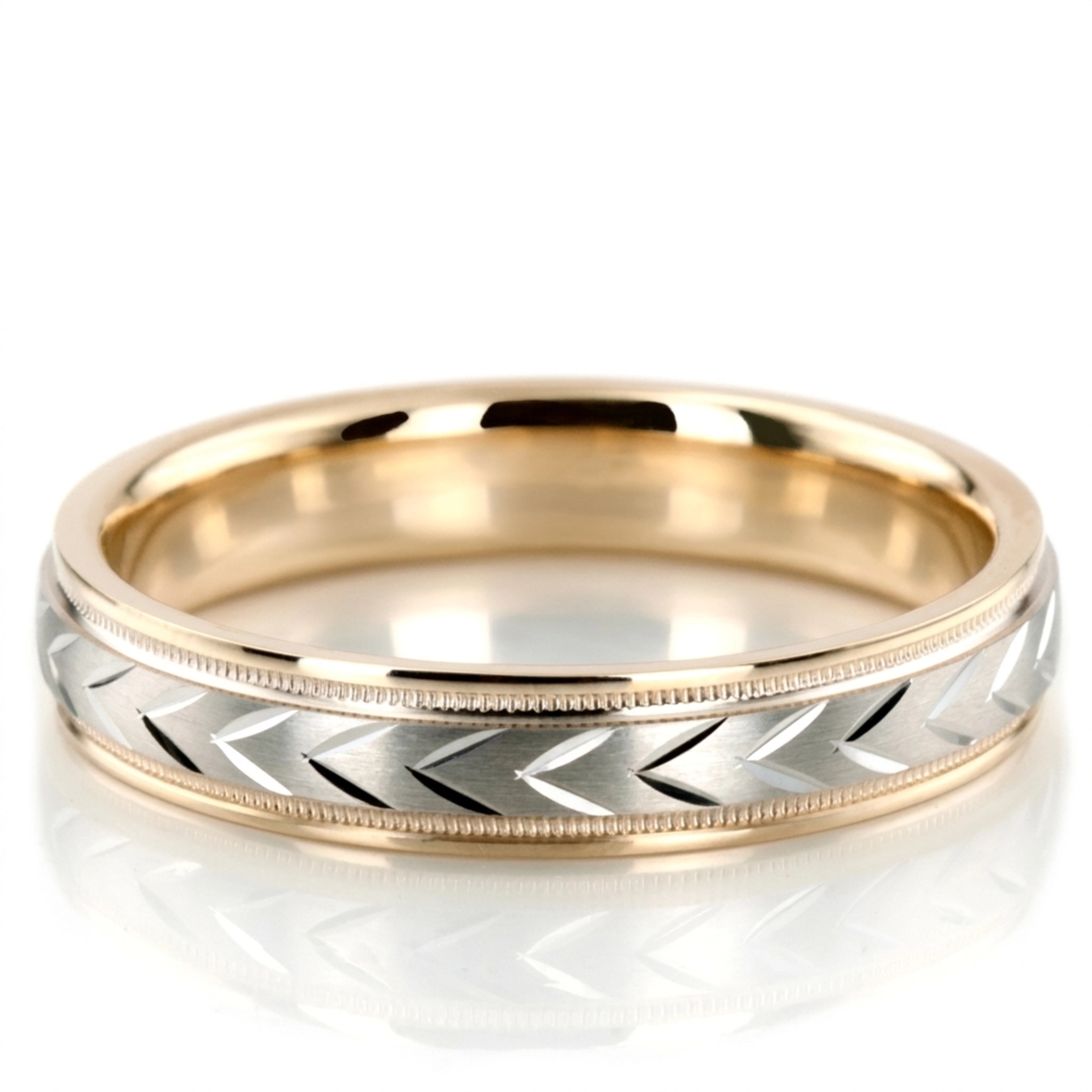 10K yellow-white-yellow gold 4mm. satin finish diamond-cut-wedding-band - main view