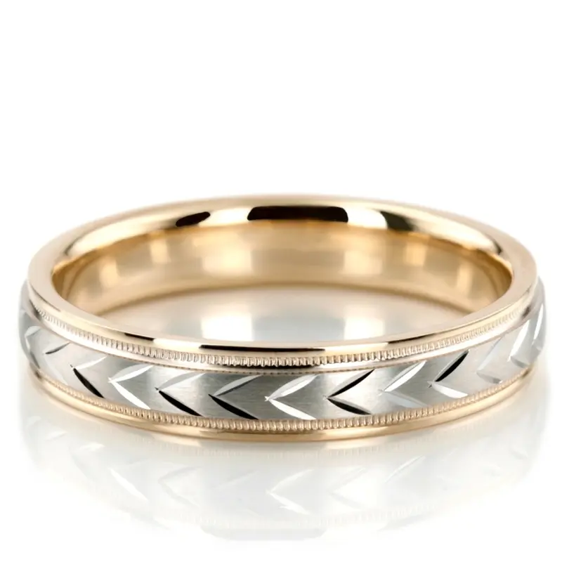 10K yellow-white-yellow gold 4mm. satin finish diamond-cut-wedding-band - main view