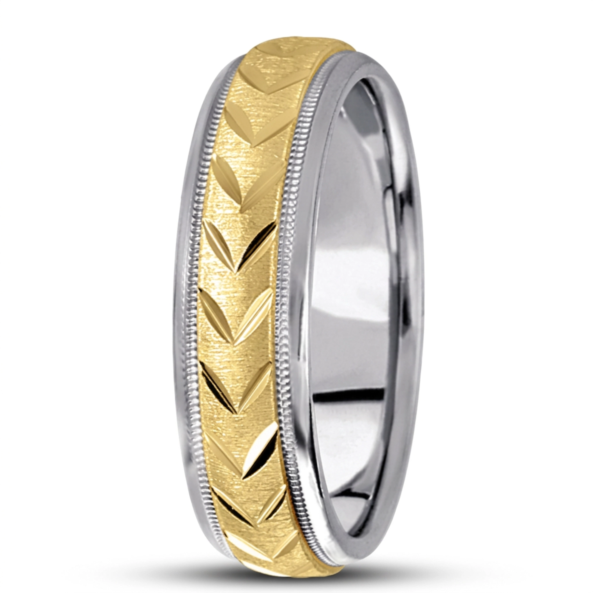10K white-yellow-white gold 6mm. cross satin diamond-cut-wedding-band - alternate view 7