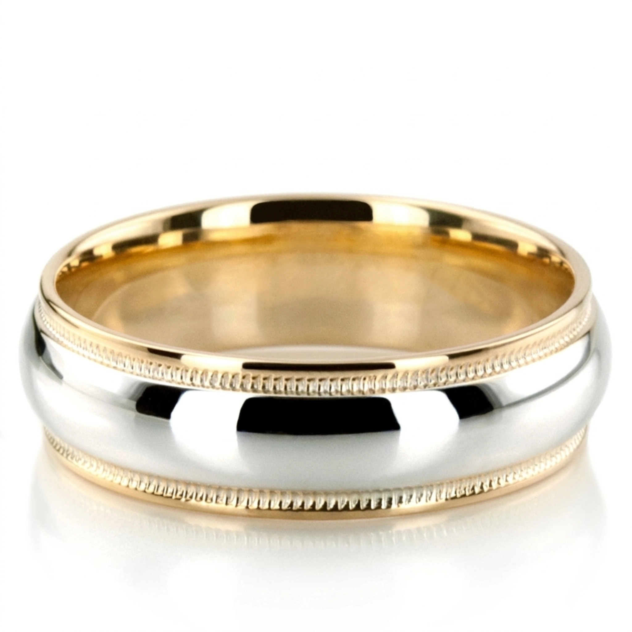 10K yellow-white-yellow gold 7mm. high polish basic-simple-wedding-bands - alternate view 2