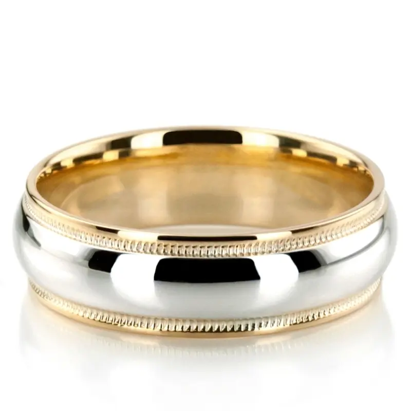 14K yellow-white-yellow gold 7mm. high polish basic-simple-wedding-bands - main view