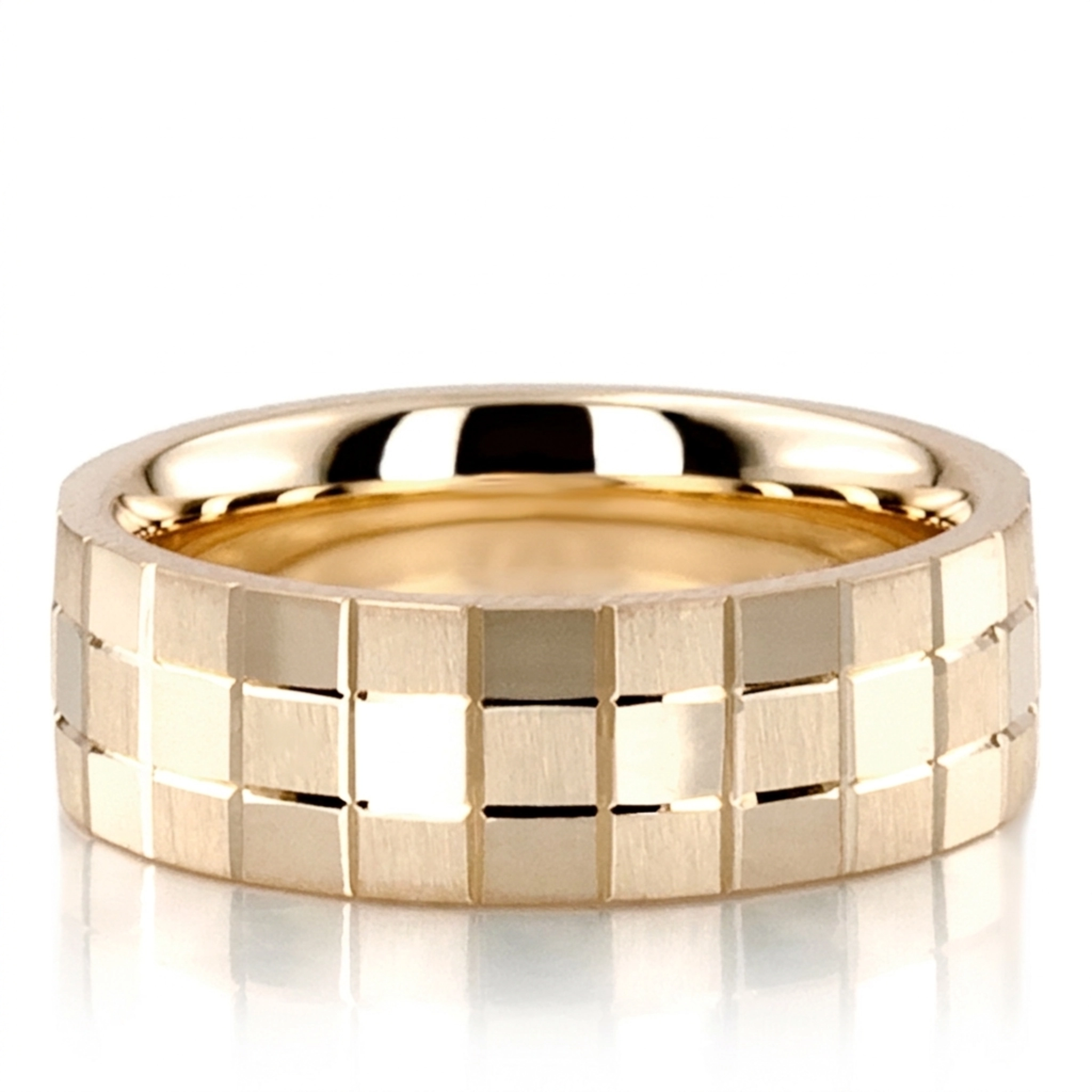 10K yellow gold 6mm. cross satin basic-diamond-carved-wedding-band - alternate view 4