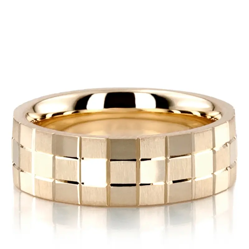 14K yellow gold 6mm. cross satin basic-diamond-carved-wedding-band - alternate view 3