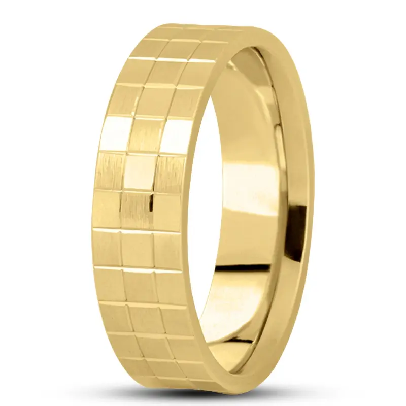 14K yellow gold 7mm. satin basic-diamond-carved-wedding-band - alternate view 6