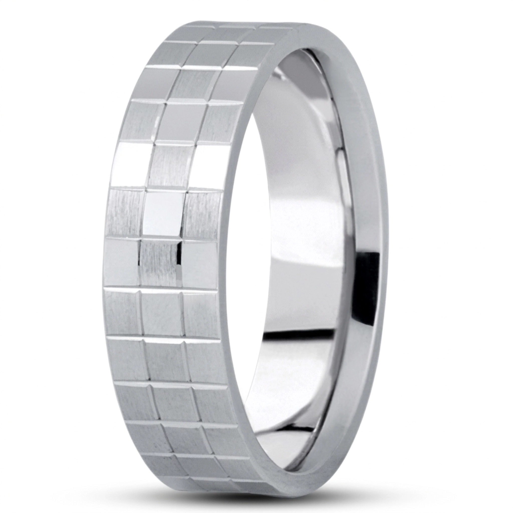 10K white gold 7mm. satin basic-diamond-carved-wedding-band - alternate view 5