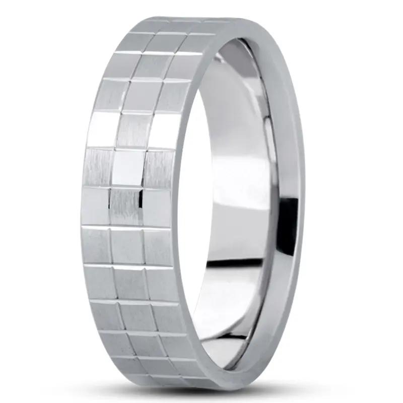 14K white gold 7mm. satin basic-diamond-carved-wedding-band - alternate view 5