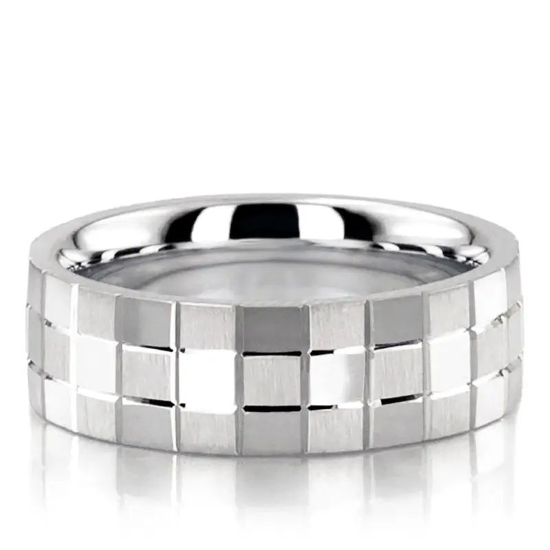14K white gold 6mm. cross satin basic-diamond-carved-wedding-band - alternate view 4