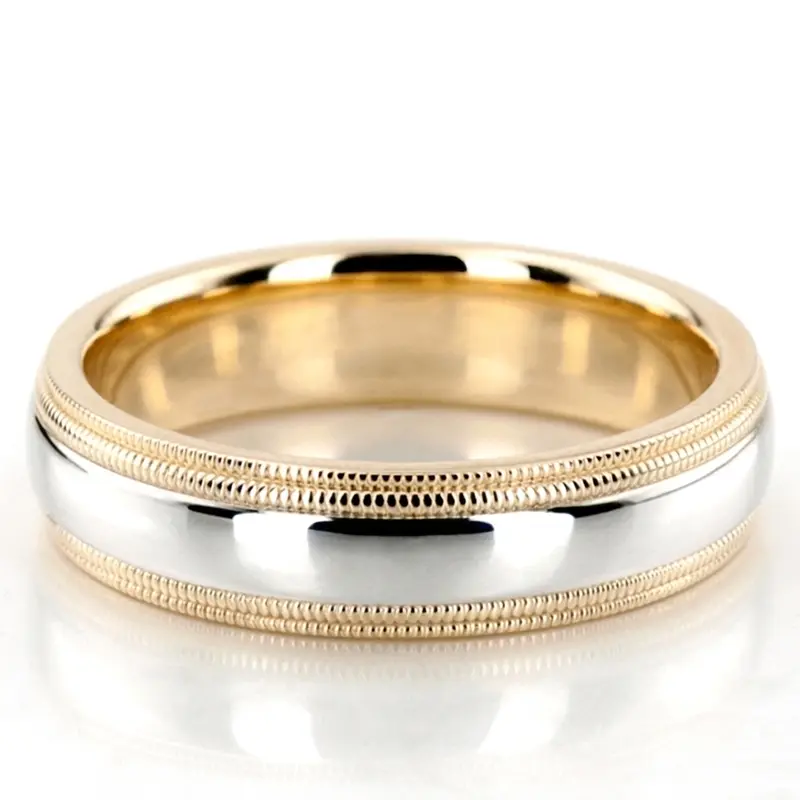 18K yellow-white-yellow gold 5mm. high polish basic-carved-simple-wedding-ring - main view