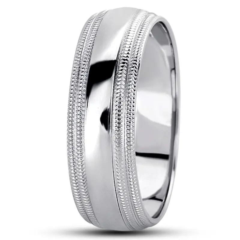 18K white gold 6mm. high polish basic-carved-simple-wedding-ring - alternate view 7