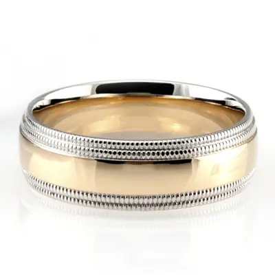 10K white gold 7mm. high polish basic-carved-simple-wedding-ring - alternate view 3 thumbnail
