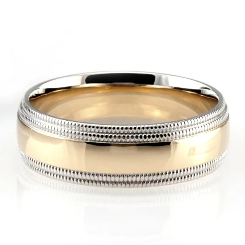 18K white-yellow-white gold 7mm. high polish basic-carved-simple-wedding-ring - alternate view 2