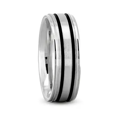 Classic Double Black Line Wedding Ring 