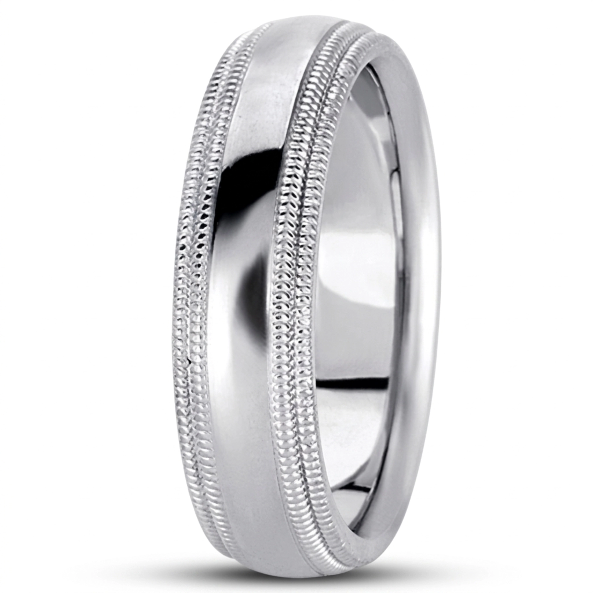 10K white gold 5mm. high polish basic-carved-simple-wedding-ring - main view
