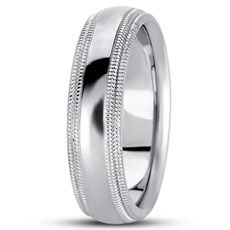 18K white gold 5mm. high polish basic-carved-simple-wedding-ring - alternate view 9