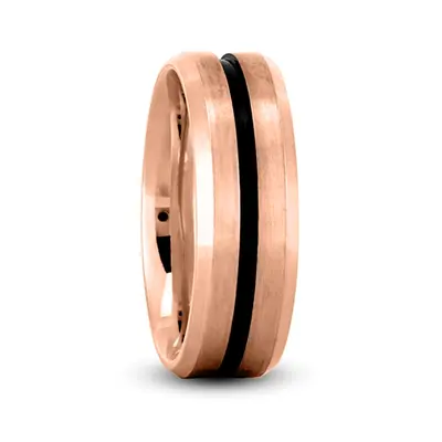 10K pink gold 7mm. satin Beveled-Edge-Black-Center-Wedding-Ring - alternate view 3 thumbnail