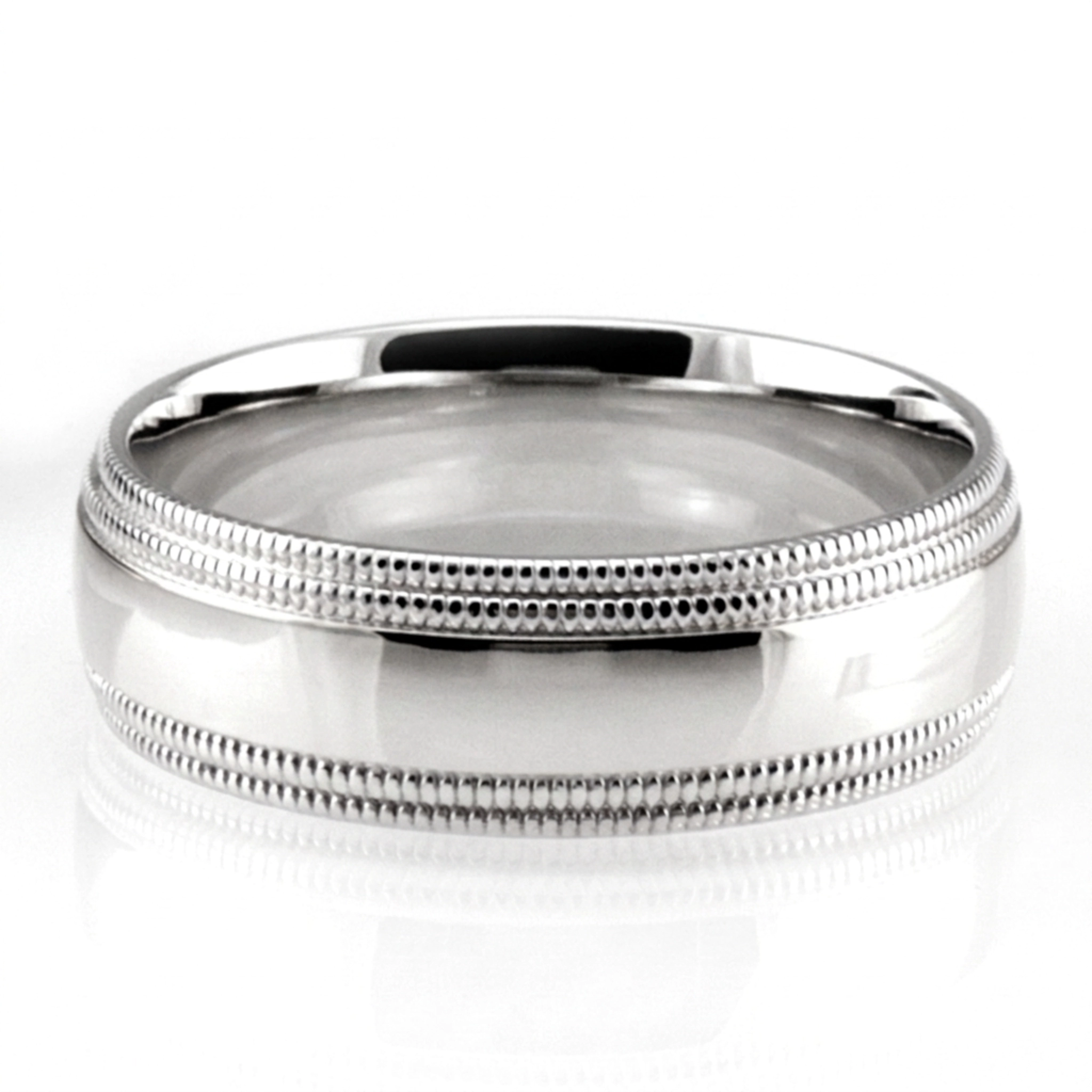 10K white gold 7mm. high polish basic-carved-simple-wedding-ring - alternate view 4
