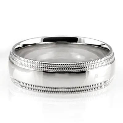 10K white gold 7mm. high polish basic-carved-simple-wedding-ring - alternate view 4 thumbnail