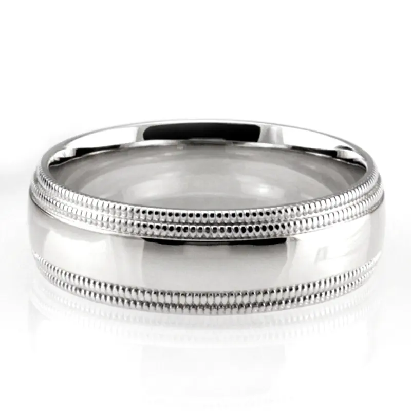 18K white gold 7mm. high polish basic-carved-simple-wedding-ring - alternate view 4