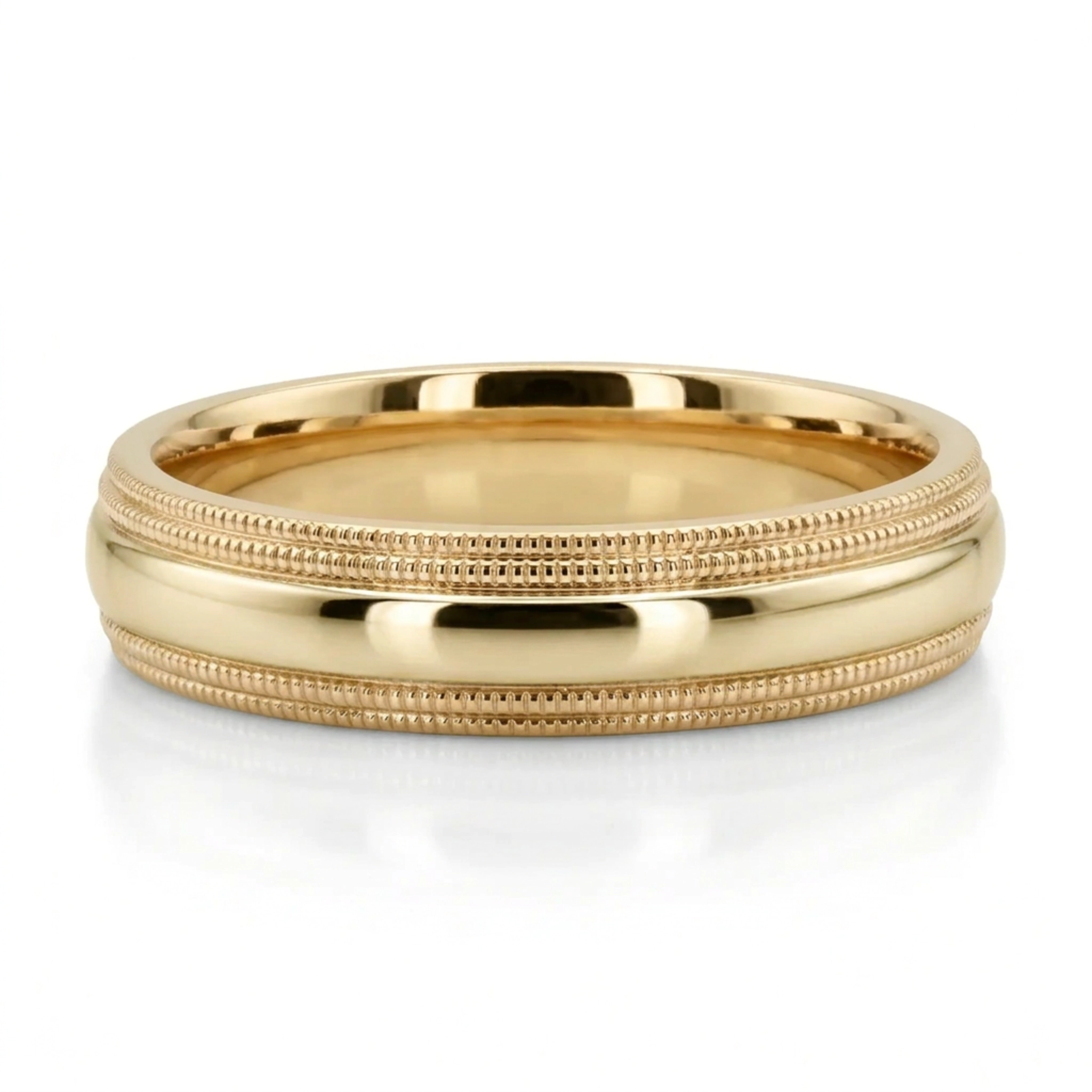 10K yellow gold 5mm. shiny finish basic-carved-simple-wedding-ring - alternate view 6