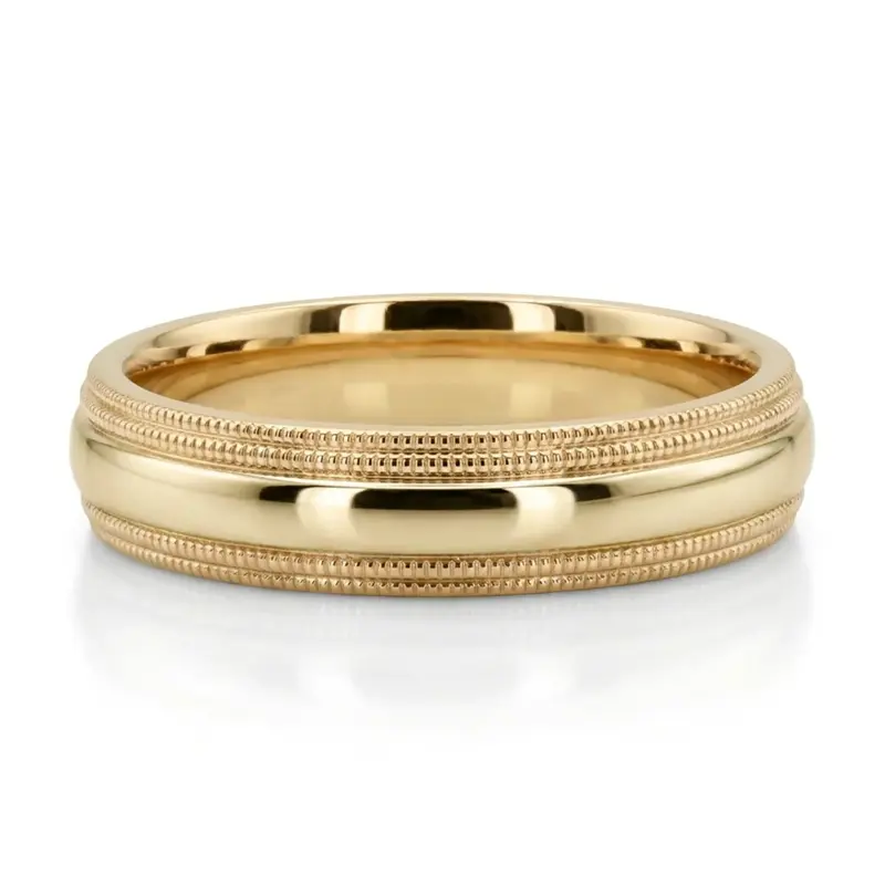 18K yellow gold 5mm. shiny finish basic-carved-simple-wedding-ring - alternate view 6