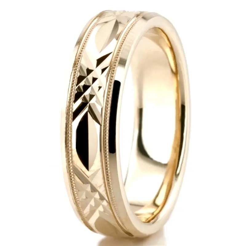 14K yellow gold 6mm. high polish designer-wedding-rings - alternate view 3