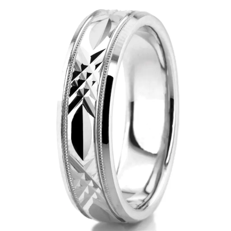 14K white gold 6mm. high polish designer-wedding-rings - alternate view 4
