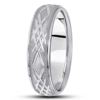 10K white gold 7mm. cross satin diamond-carved-weddingband - alternate view 3 thumbnail