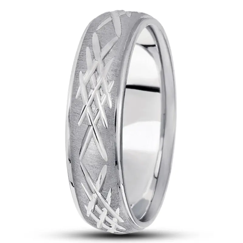 platinum 7mm. cross satin diamond-carved-weddingband - alternate view 3