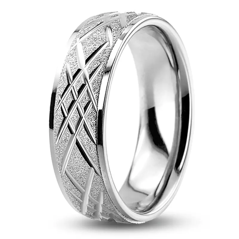 platinum 7mm. stone finish diamond-carved-weddingband - alternate view 6