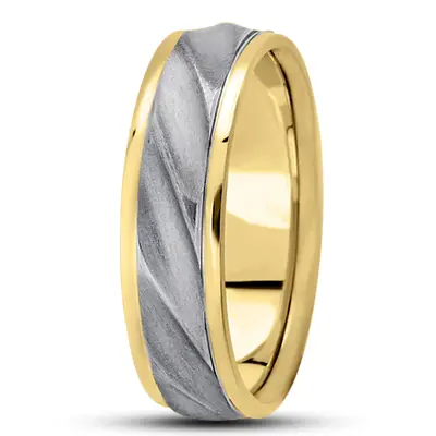 10K yellow-white-yellow gold 7mm. satin basic-carved-diamond-cut-wedding-ring - alternate view 4 thumbnail