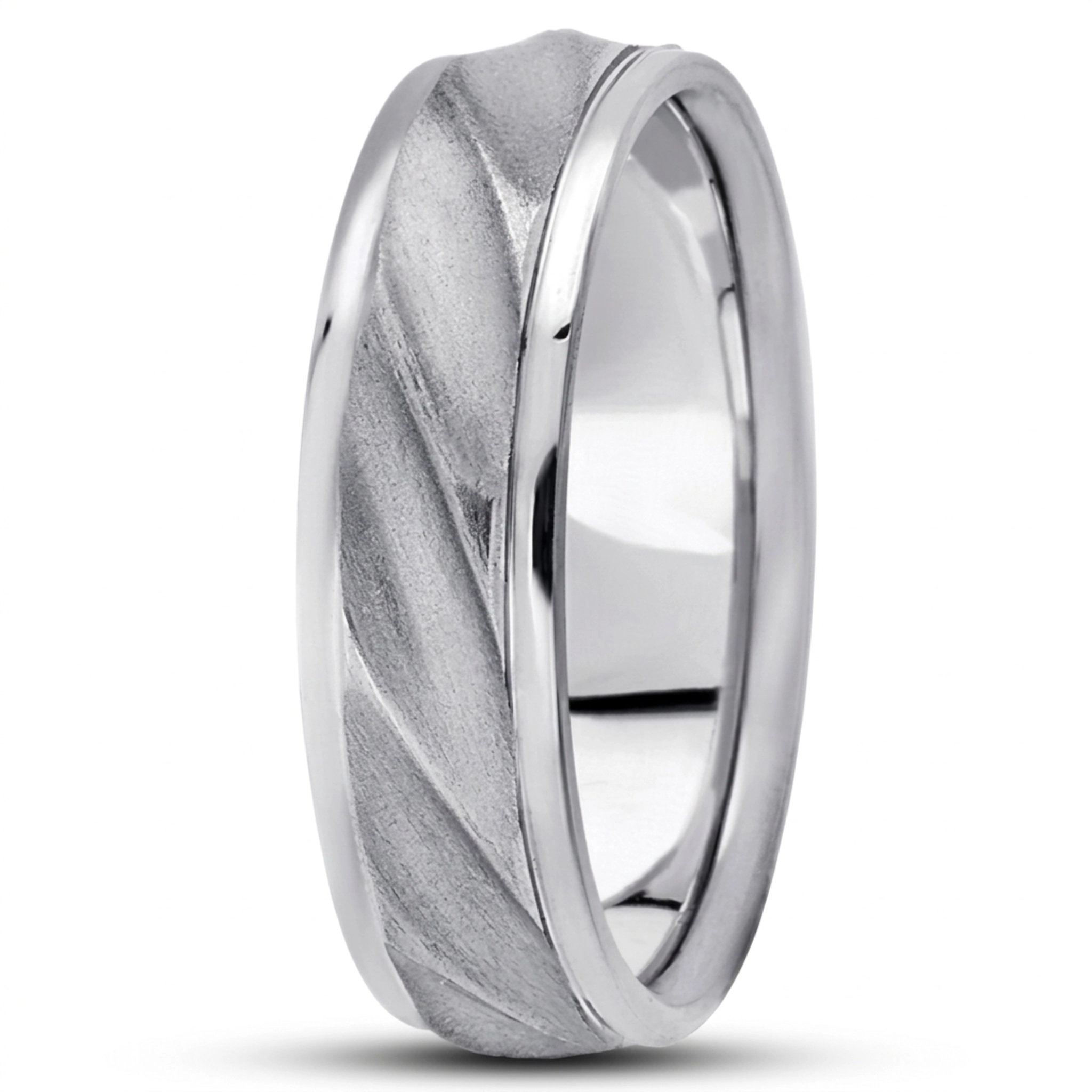 10K white gold 7mm. satin basic-carved-diamond-cut-wedding-ring - alternate view 5