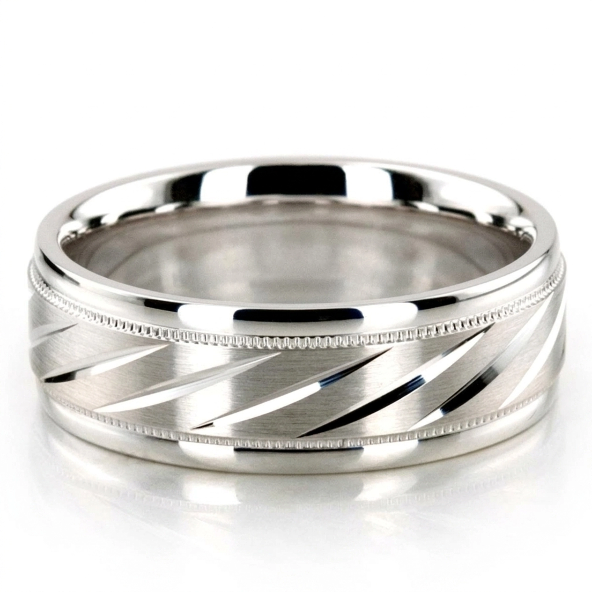 10K white gold 7mm. satin basic-carved-diamond-cut-wedding-ring - alternate view 2