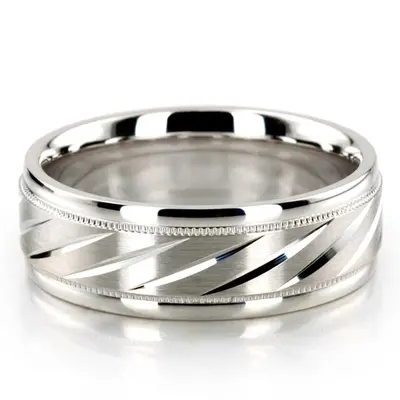 10K white gold 7mm. satin basic-carved-diamond-cut-wedding-ring - alternate view 2 thumbnail