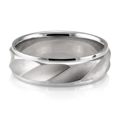 10K white gold 7mm. satin basic-carved-diamond-cut-wedding-ring - main view thumbnail