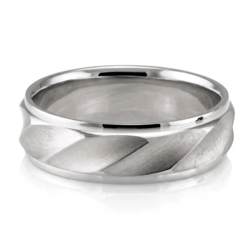 platinum 7mm. satin basic-carved-diamond-cut-wedding-ring - main view