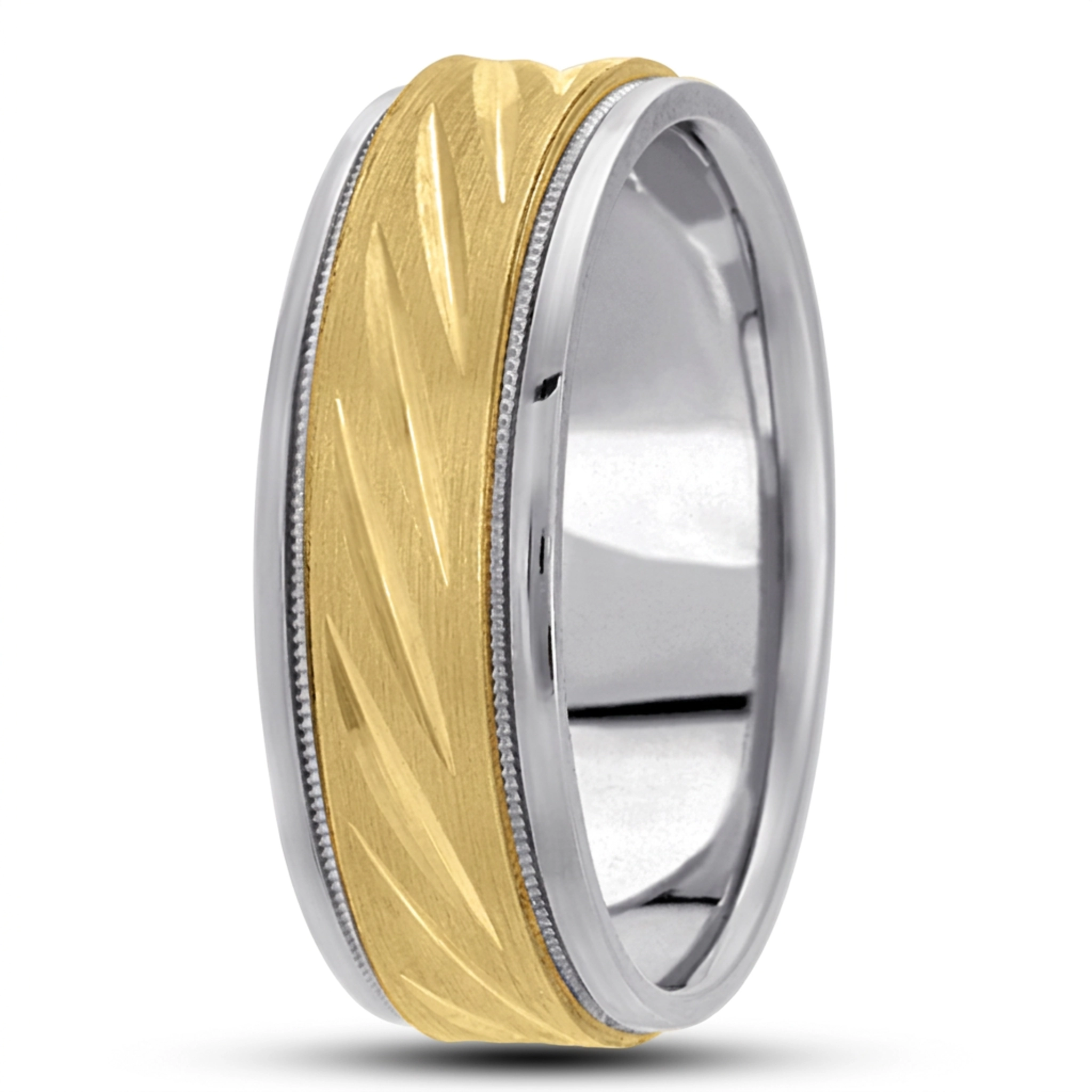 10K white-yellow-white gold 7mm. satin basic-carved-diamond-cut-wedding-ring - alternate view 10