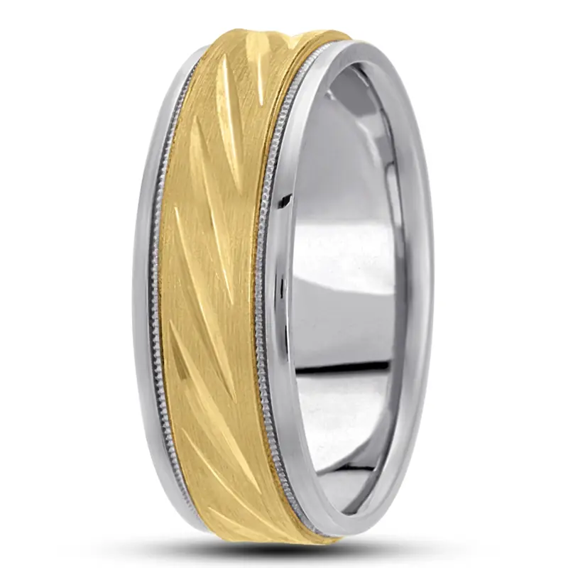 10K white-yellow-white gold 7mm. satin basic-carved-diamond-cut-wedding-ring - alternate view 10
