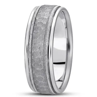 10K white gold 8mm. hammer basic-diamond-carved-wedding-ring - main view thumbnail
