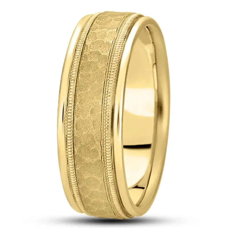 10K yellow gold 8mm. hammer basic-diamond-carved-wedding-ring - alternate view 4