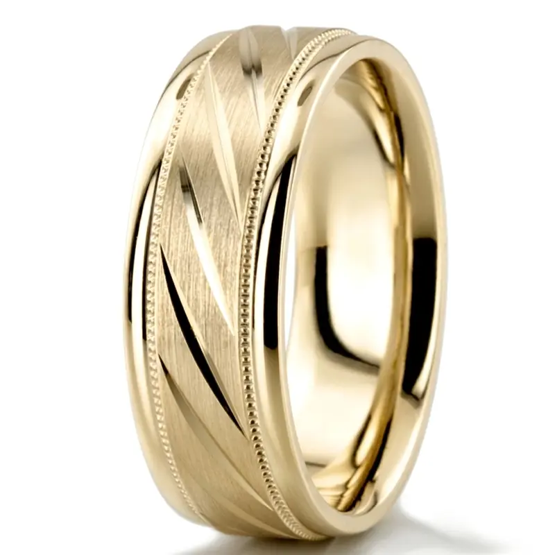 10K white gold 7mm. satin basic-carved-diamond-cut-wedding-ring - alternate view 6