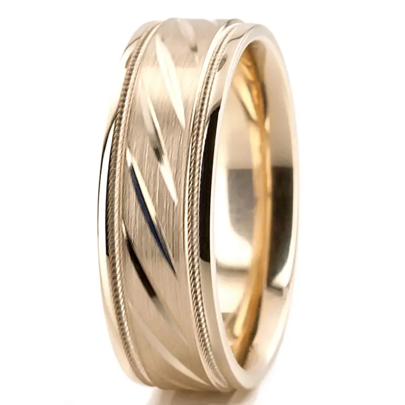 10K yellow gold 7mm. satin basic-carved-diamond-cut-wedding-ring - alternate view 7