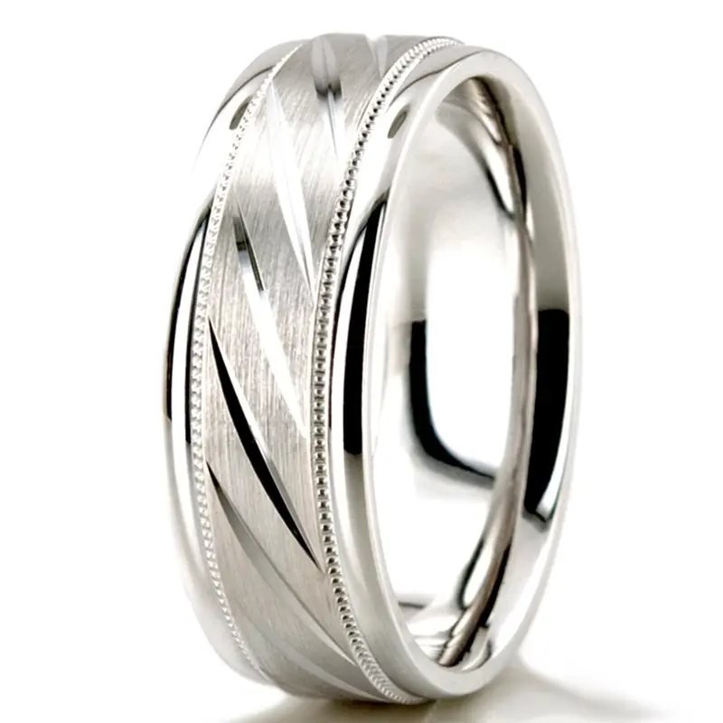 10K white gold 7mm. satin basic-carved-diamond-cut-wedding-ring - alternate view 5