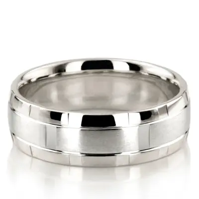 10K white gold 7mm. satin basic-diamond-carved-wedding-band - alternate view 3 thumbnail