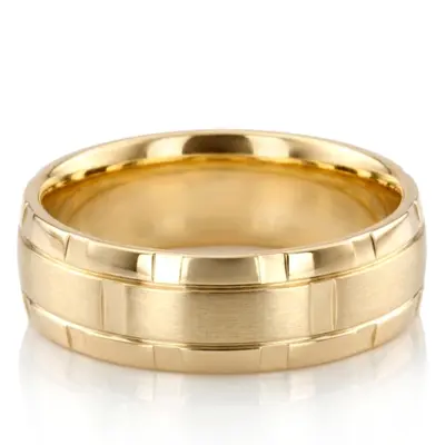 10K yellow gold 7mm. satin basic-diamond-carved-wedding-band - alternate view 2 thumbnail