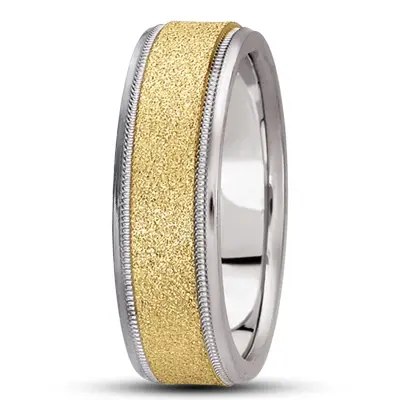 14K white-yellow-white gold 7mm. diamond cut basic-carved-wedding-bands - alternate view 4 thumbnail