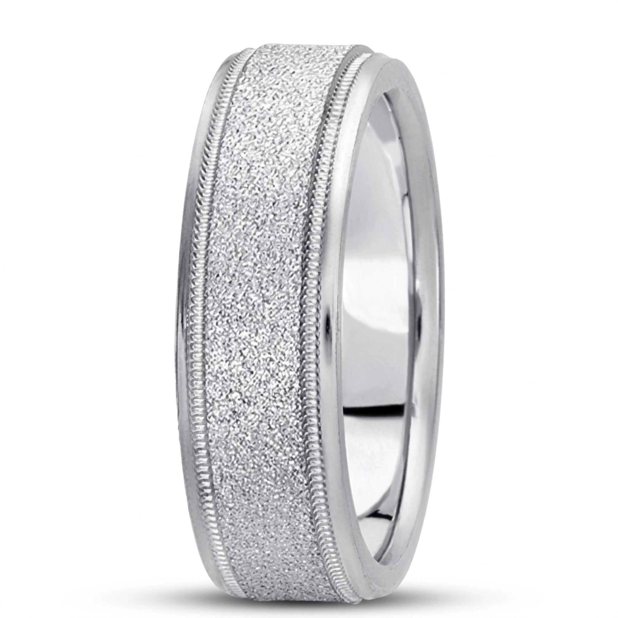 14K white gold 7mm. diamond cut basic-carved-wedding-bands - alternate view 7