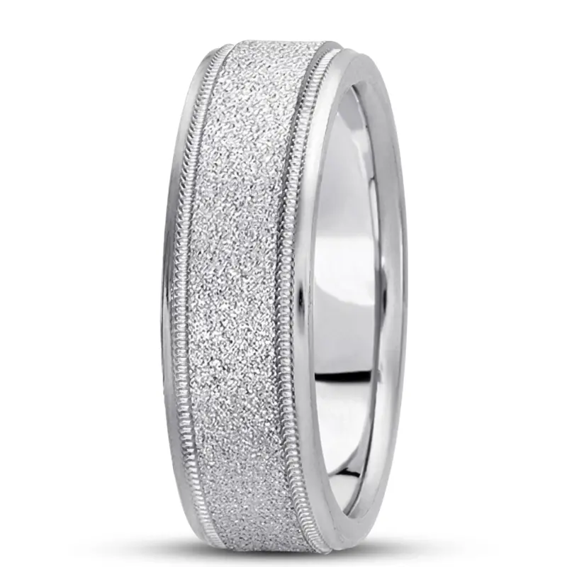 10K white gold 7mm. diamond cut basic-carved-wedding-bands - alternate view 7
