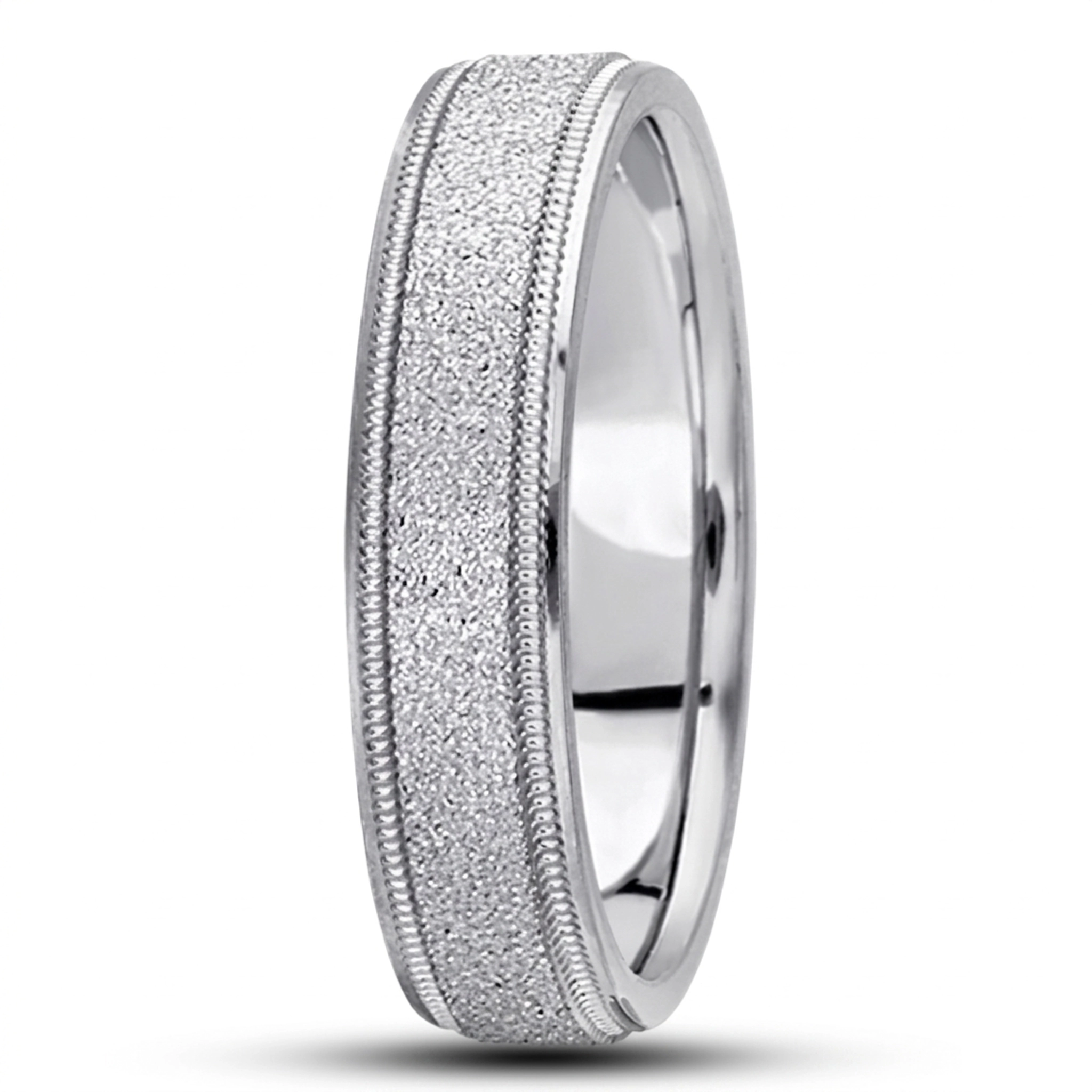 14K white gold 5mm. diamond cut basic-carved-wedding-bands - alternate view 5