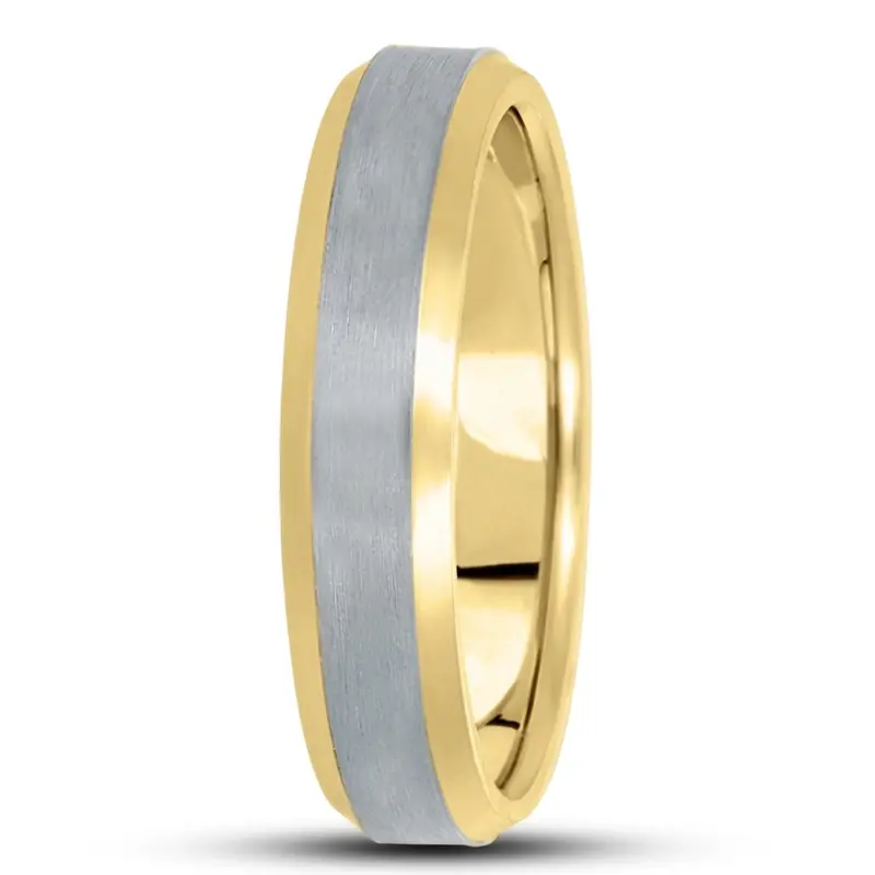 10K yellow-white-yellow gold 5mm. satin basic-carved-wedding-bands - alternate view 16
